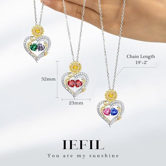 925 Sterling Silver Double Heart Sunflower Pendant Necklace NWT - Picture 3 of 7